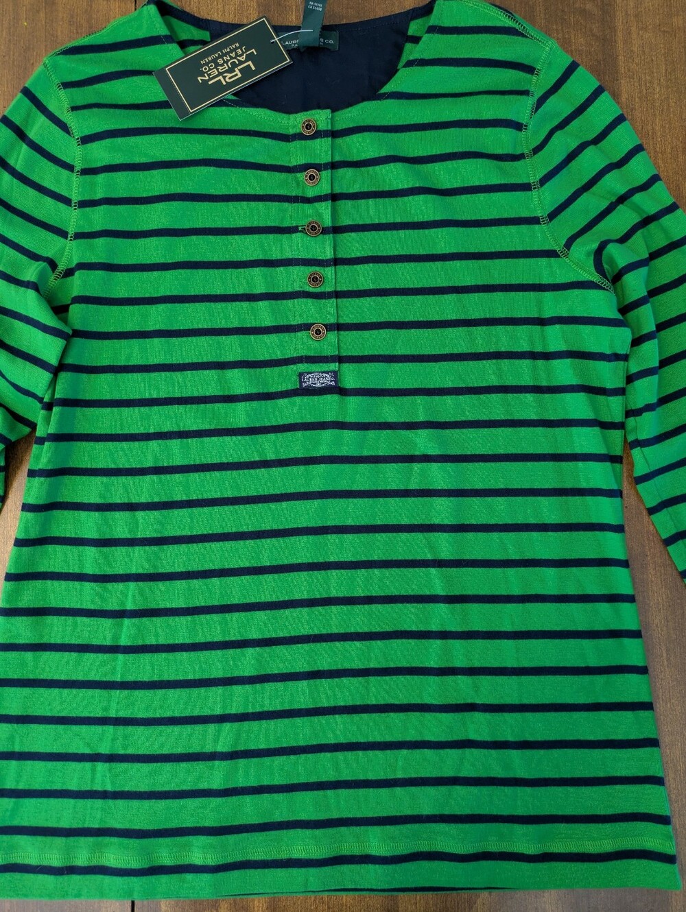 Lauren Ralph Lauren Green And Navy Henley Long Sleeve NWT XL